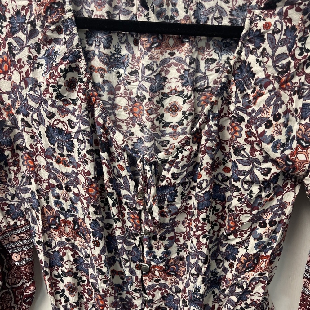 American Eagle Outfitters Floral Blouse Boho Artsy Mixed Prints Hippie Womens M - Picture 5 of 14